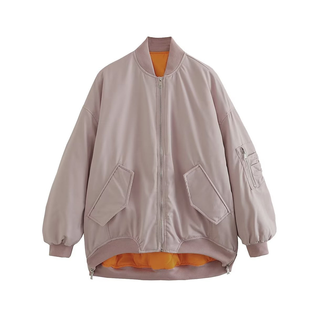 Damen modische Oversized Bomberjacke mit funktionalen Taschen und sportlichem Design EB