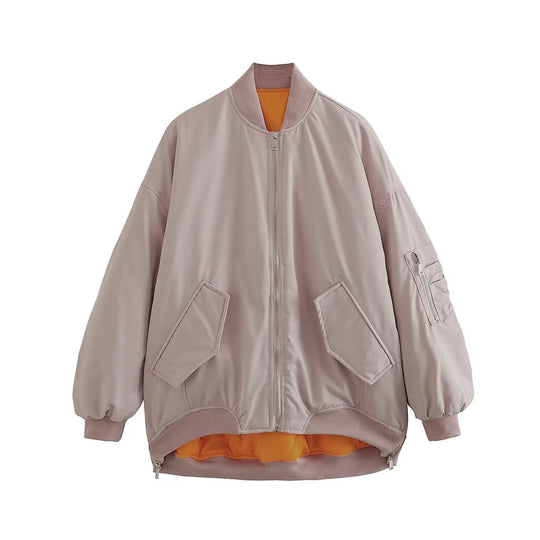 Damen modische Oversized Bomberjacke mit funktionalen Taschen und sportlichem Design EB