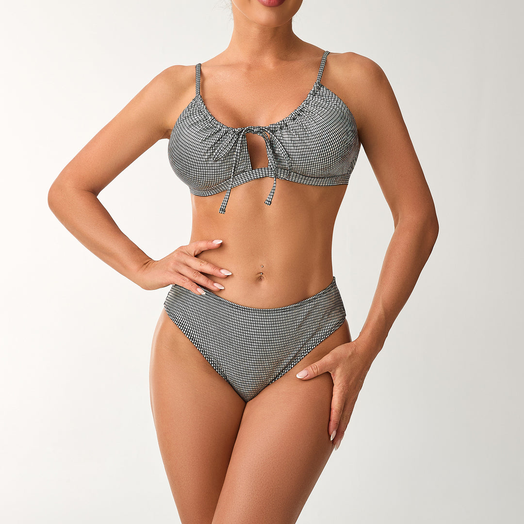 Damen Hoch tailliertes Bikini-Set mit verstellbarem Oberteil und Rüschendetails EB