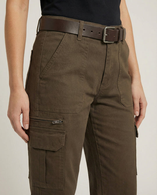 Damen hochgeschnittene Cargohose mit weitem Bein, mehrlagigen Kniepaneelen und verstellbaren Beinlaschen EB