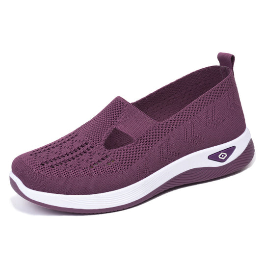 Damen Bequeme Slip-On Freizeitschuhe mit atmungsaktivem Strickoberteil EB
