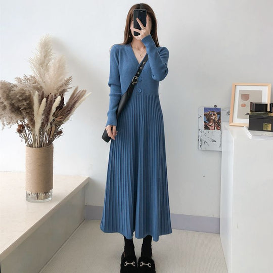 Damen Strickkleid mit Knopfverschluss und gerippter Struktur EB