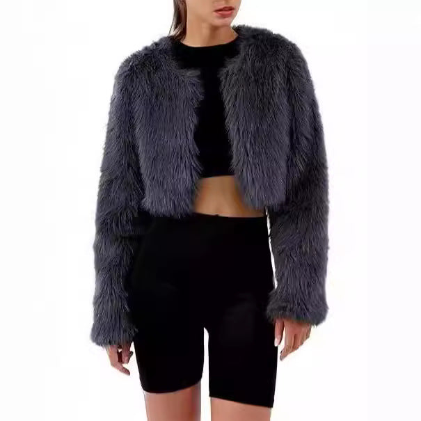 Damen Flauschige Kurzjacke mit offenem Schnitt EB