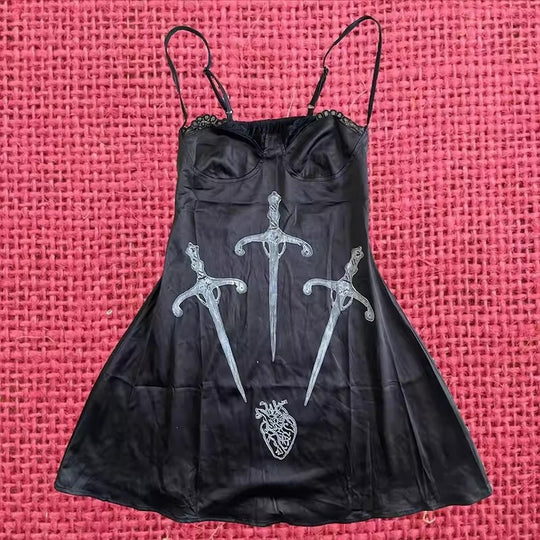 Damen Verspieltes Satin-Kleid mit Kunstgrafiken EB