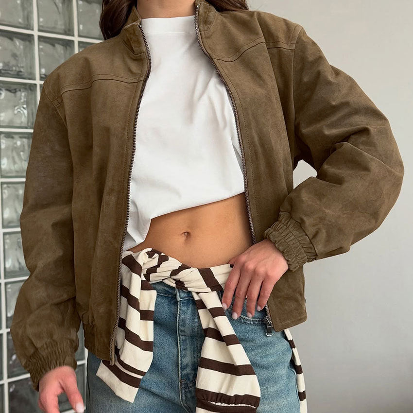Damen lässige Wildlederjacke im oversized Schnitt EB