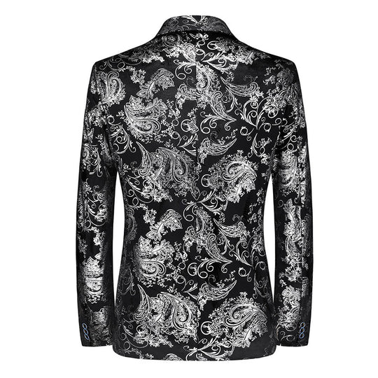Herren nan ornamentaler Smokingblazer mit Schalkragen, Slim-Fit und edlem Paisley-Druck EB