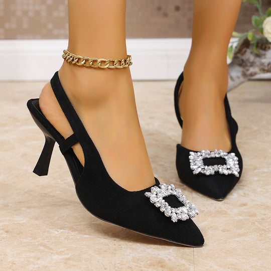 Damen Slingback High Heel Sandalen mit dekorativem Schmuckelement und elegantem Design EB