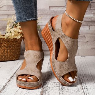 Damen Wedge-Sandalen mit elastischem Riemen und attraktiver Cut-Out-Optik EB