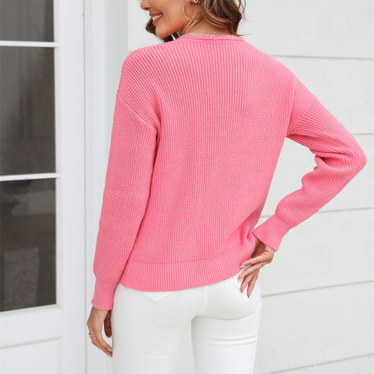 EB | Schlichter Einfarbiger Strickpullover Mit Rundhals