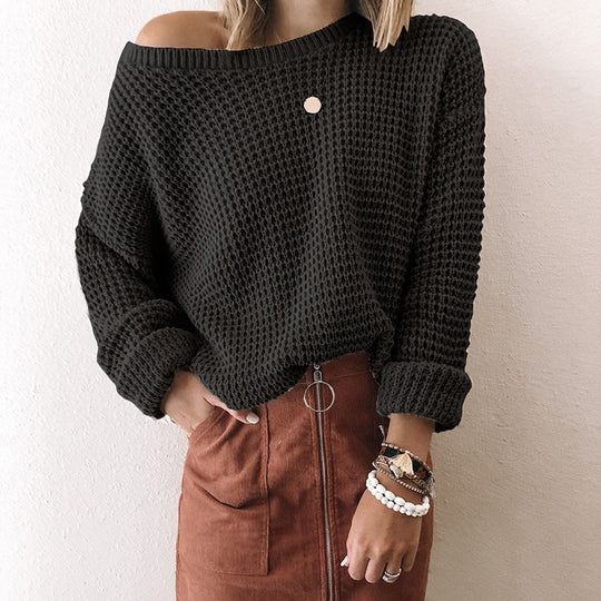 Damen Weites Strickoberteil mit Schneckenstruktur und weitem Ausschnitt EB