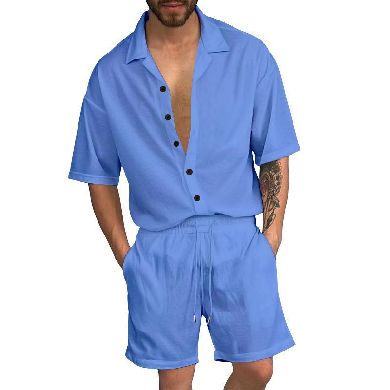 Herren Freizeit-Set mit lässigem Kurzarmhemd und elastischen Shorts EB