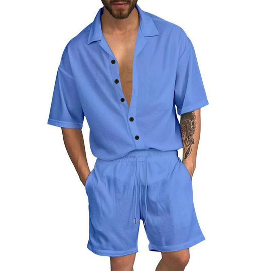 Herren Freizeit-Set mit lässigem Kurzarmhemd und elastischen Shorts EB