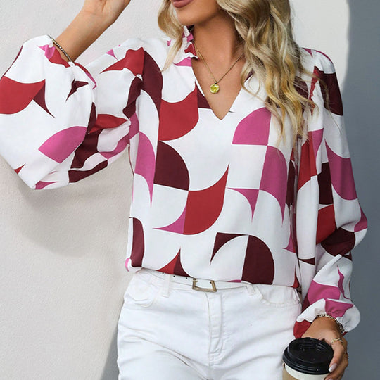 Damen Bluse mit verspieltem geometrischen Muster und lockerem Schnitt EB