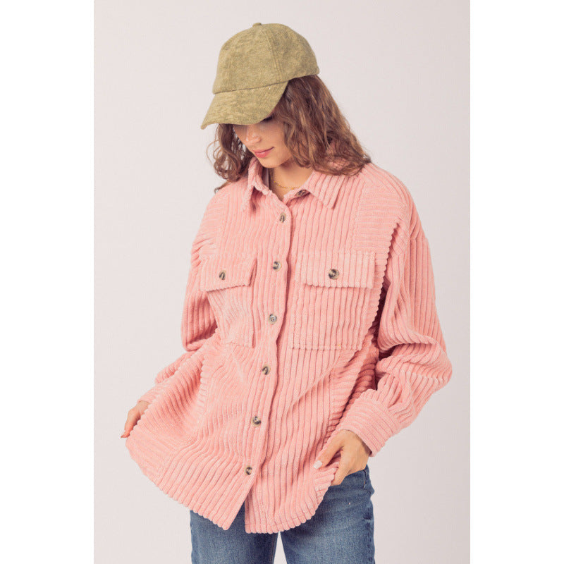 Damen lässige Cordjacke mit praktischen Taschen EB