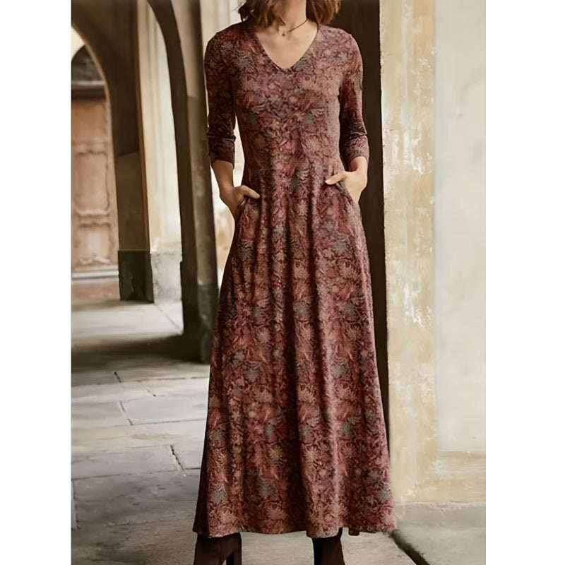 Damen Maxikleid mit dekorativen Mustern und praktischen Taschen EB