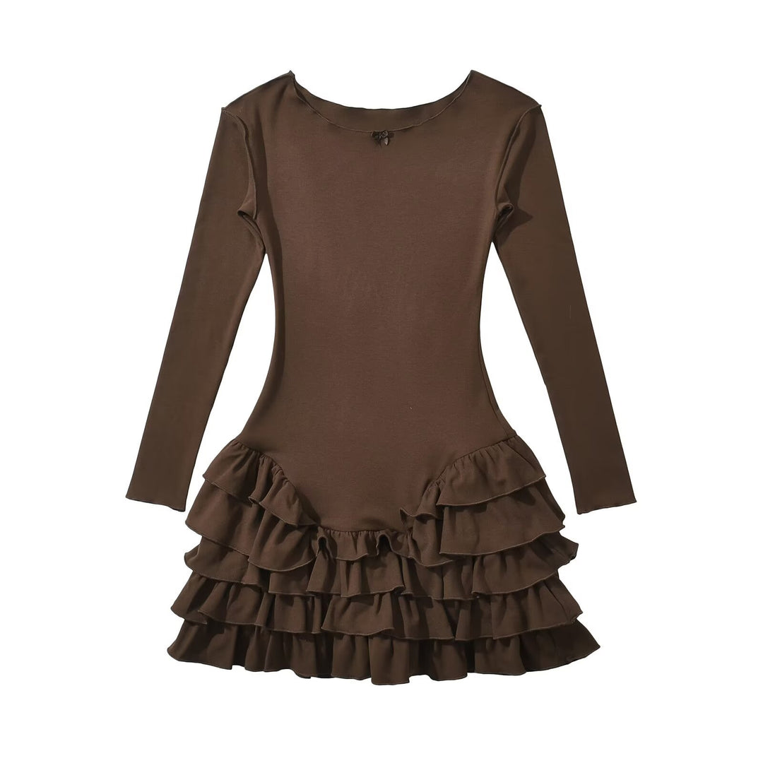Damen Ballettkleid mit Rüschensaum und langen Ärmeln EB