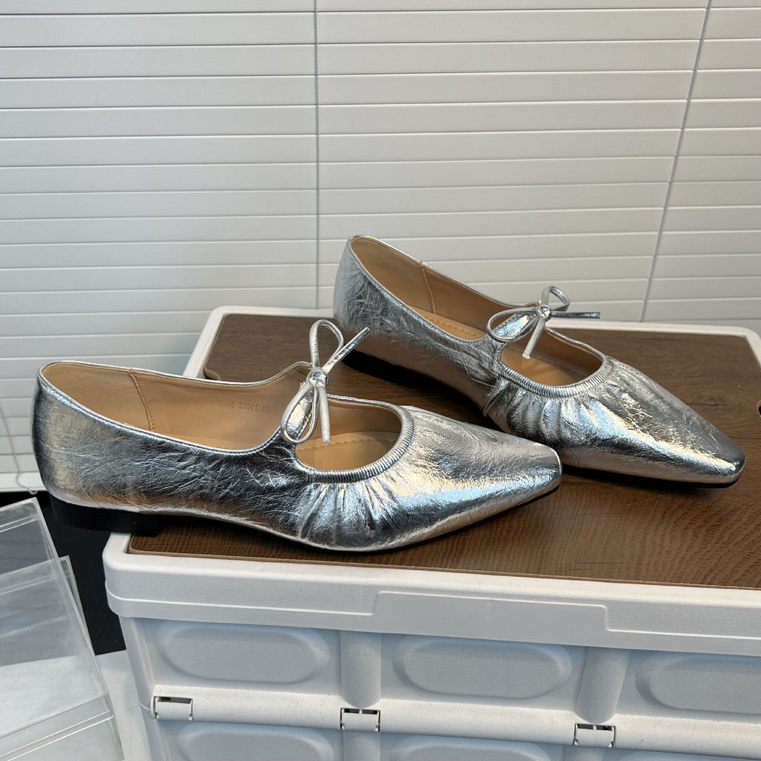 Damen Ballerinas mit Lederoberfläche und Gummizug EB