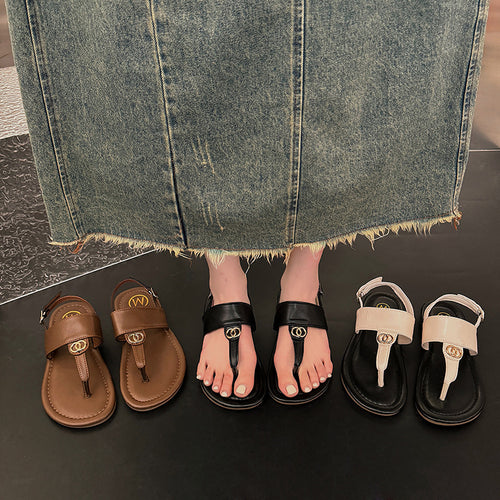 Damen Zehentrenner-Sandalen mit modischem Riemendesign und verstellbarem Riemen EB