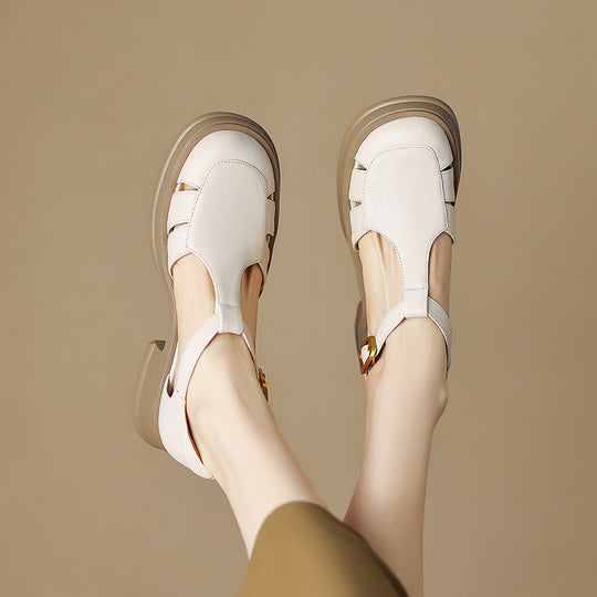 Damen Plateau-Sandalen im eleganten T-Strap Design mit modischem Verschluss EB
