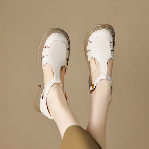 Damen Plateau-Sandalen im eleganten T-Strap Design mit modischem Verschluss EB