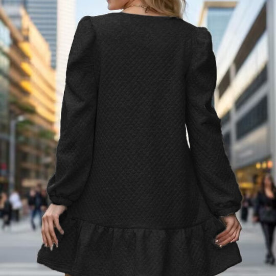 Damen lässiges Sweatkleid mit Puffärmeln und Volantdetails EB