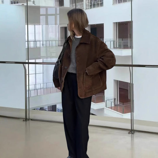 Damen Modische Jacke mit oversized Schnitt und lässigen Taschen EB