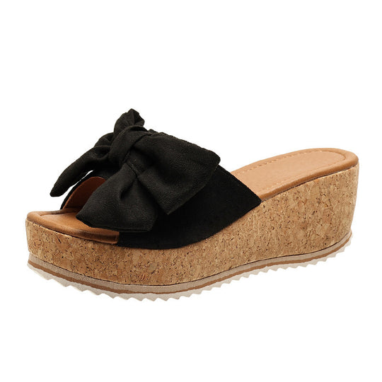 Damen Plattform-Sandalen mit modischem Leopardenmuster und eleganter Schleife EB