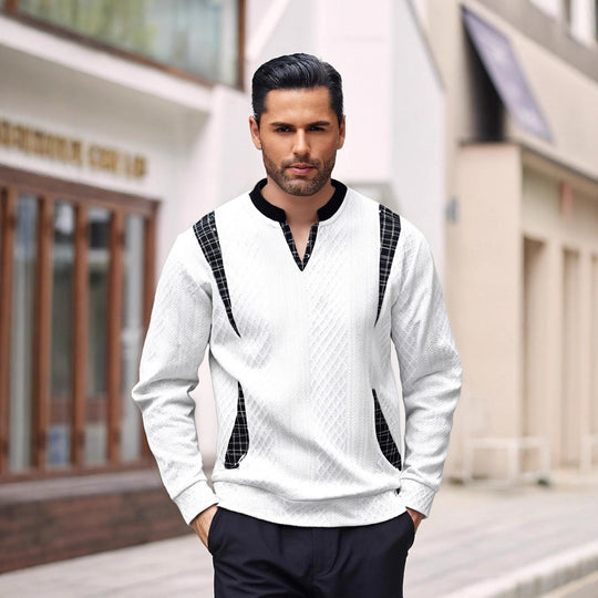 Herren Strickpullover mit modischen Karoelementen EB