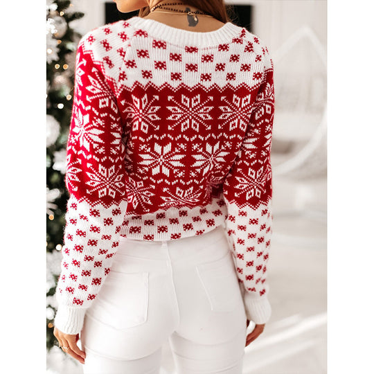 Damen Winterpullover mit festlichem Schneeflocken-Muster EB