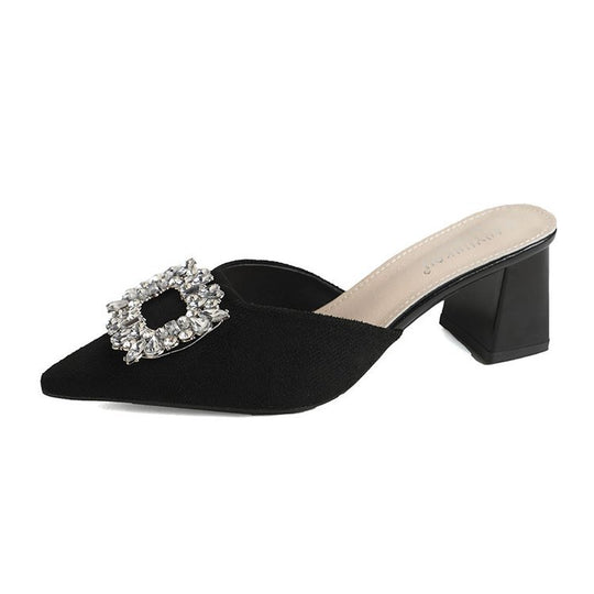 Damen elegante Mules mit funkelndem Schmuckdetail EB