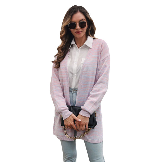 Damen lockere Strickjacke mit modischem Streifenmuster EB