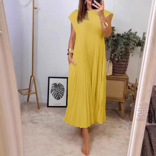 Damen Maxikleid mit plissierten Details und seitlichen Eingrifftaschen EB