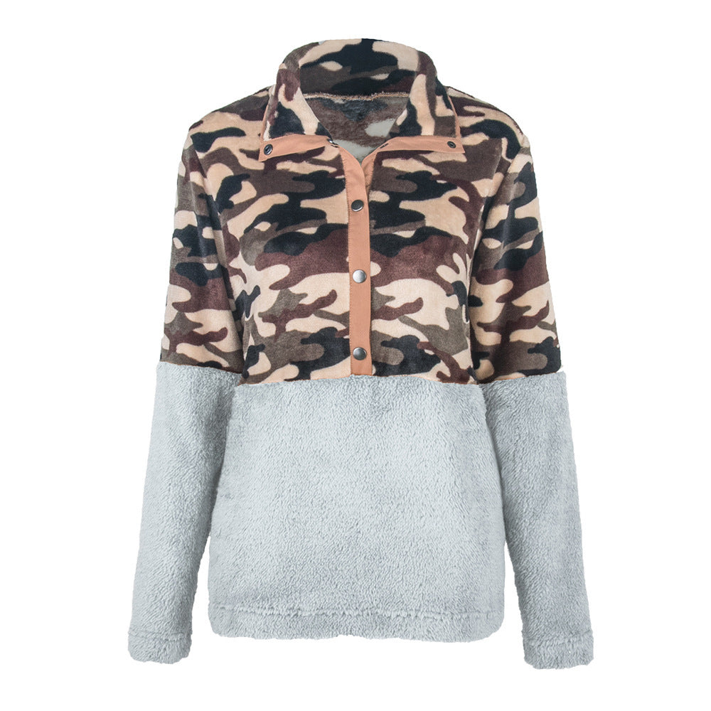 Damen warme Fleecejacke im Camouflage-Design mit hohem Kragen EB