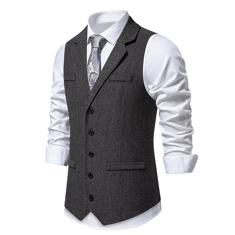 Herren elegante Mehrzweck-Weste im Herringbone-Design mit praktischen Taschen EB