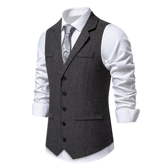 Herren elegante Mehrzweck-Weste im Herringbone-Design mit praktischen Taschen EB