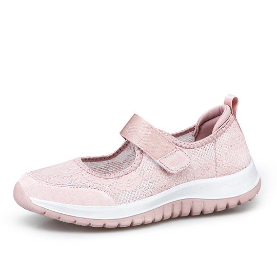 Damen Sportliche Slip-On Sneakers mit verstellbarem Klettverschluss und atmungsaktiver Netzstruktur EB