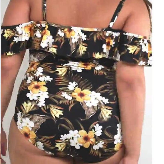 Damen Off-Shoulder Einteiler Badeanzug mit Rüschendetails EB