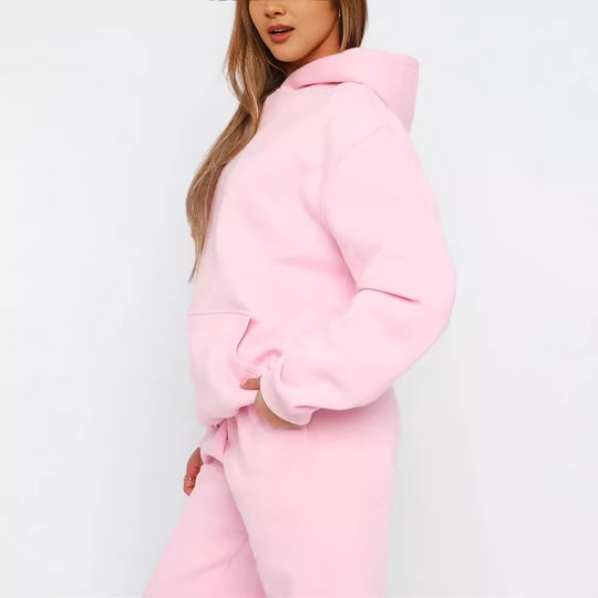 Damen nan oversized Kapuzen-Loungewear-Set mit Kängurutasche und elastischem Knöchelabschluss EB