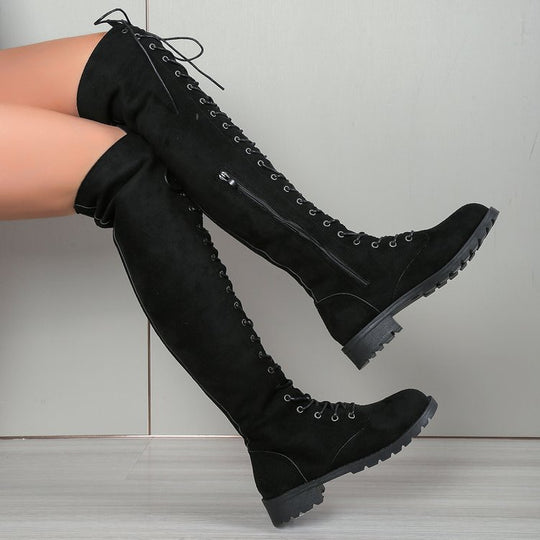 Damen  Overknee-Schnürstiefel mit seitlichem Reißverschluss, dekorativer Schnürung und profiliertem Gummisohle EB