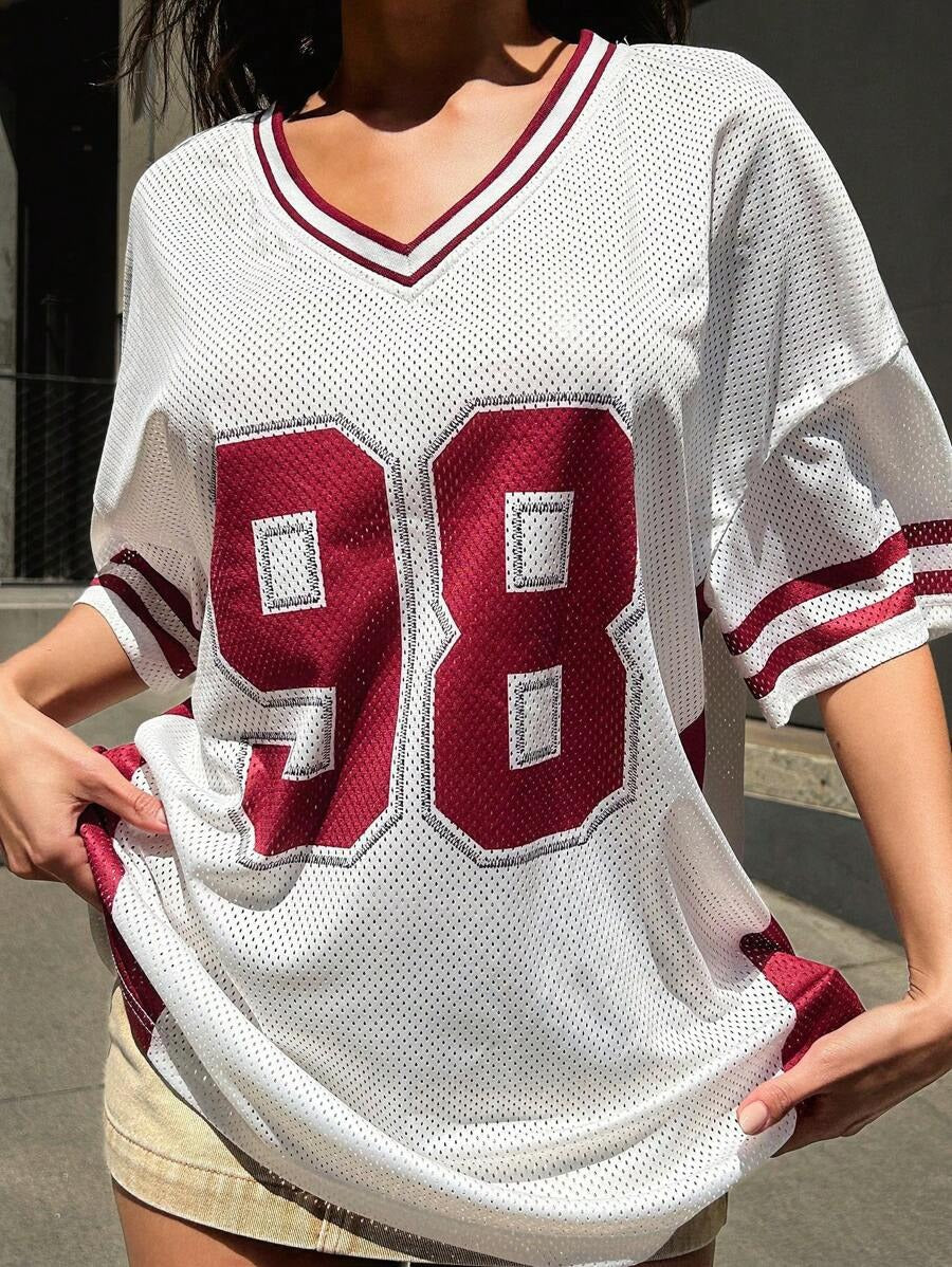 Damen Sportliches Fußballtrikot mit luftiger Netzstruktur und V-Ausschnitt EB