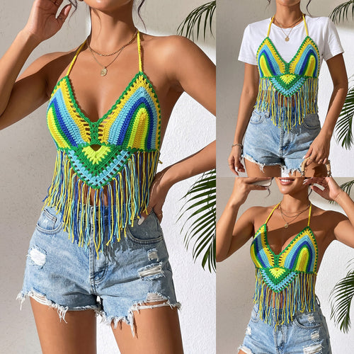 Damen gehäkeltes Crop-Top mit Fransen EB