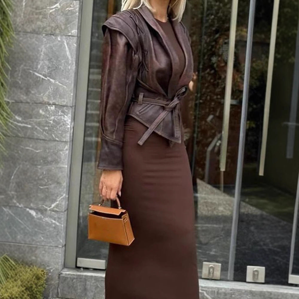 Damen Designer blazer mit Gürtel und dekorativen Schnüroptiken EB