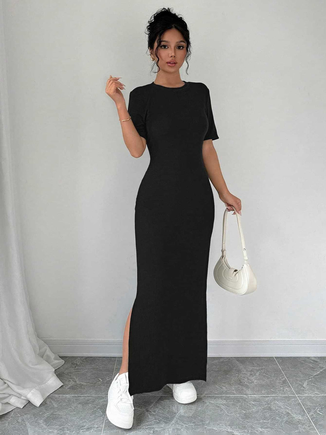 Damen Maxikleid aus weichem Baumwollmix mit Seitenschlitz EB