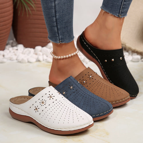 Damen komfortable Clogs mit dekorativen Perforationen EB