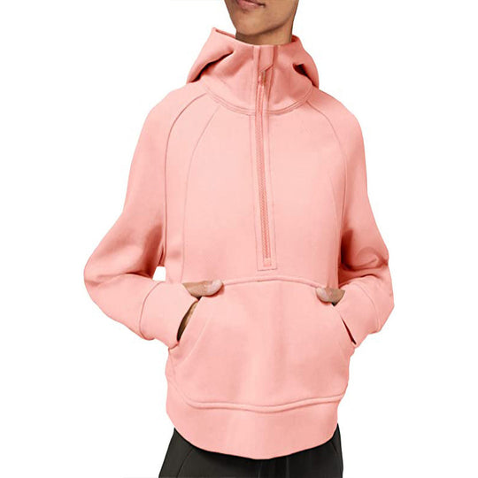 Damen sportlicher Fleece-Hoodie mit halbem Reißverschluss EB