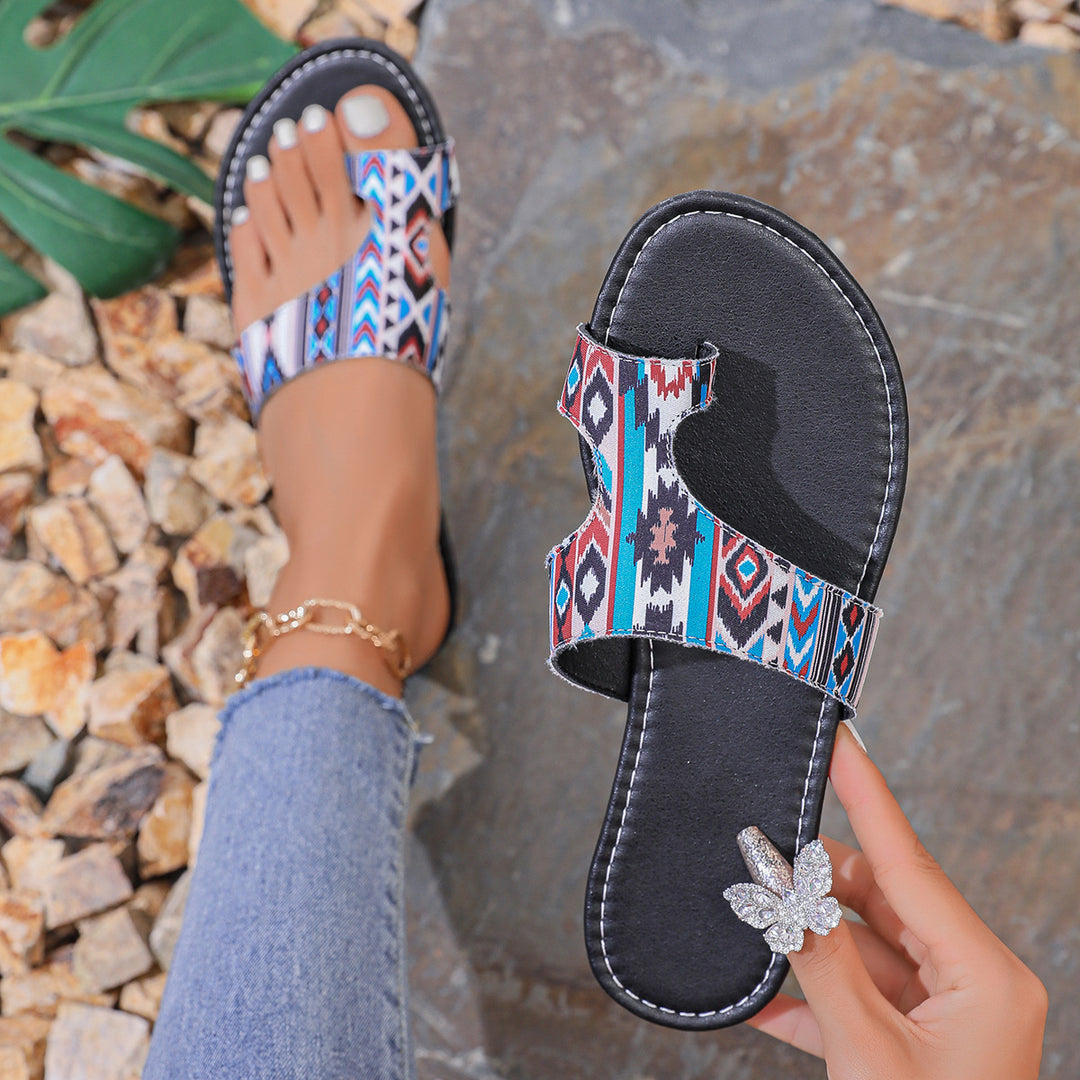 Damen Riemchen-Pantoletten mit buntem Design und komfortabler Sohle EB