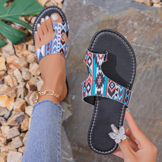 Damen Riemchen-Pantoletten mit buntem Design und komfortabler Sohle EB