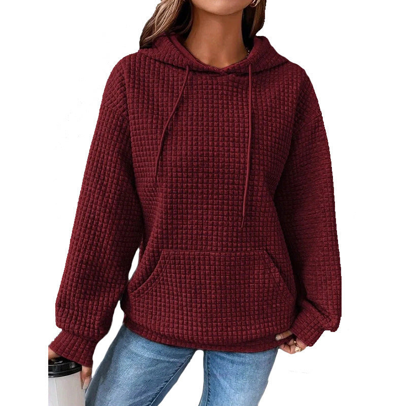 Damen Waffelstruktur Hoodie mit Kängurutasche und lässigem Schnitt EB