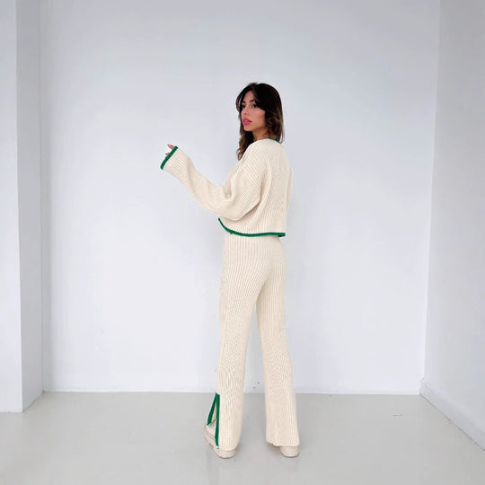 Damen Legere Strick-Set mit hohem Bund und schickem Schlitz EB