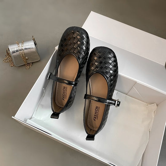 Damen Ballerinas mit stylishem Riemen und glänzender Oberfläche EB